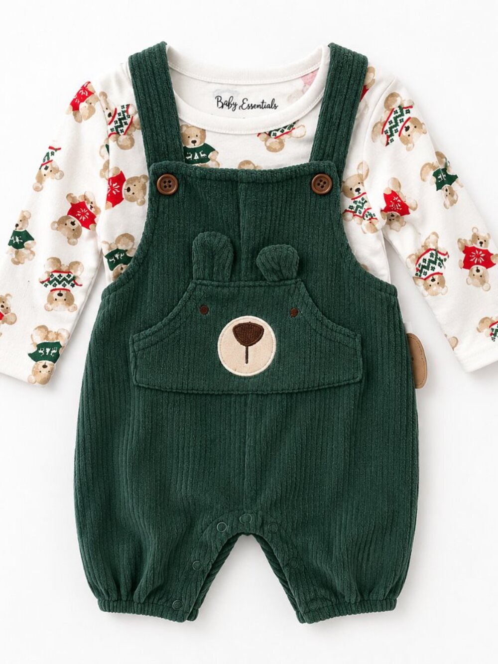 NWT Baby Essentials 2 Piece Baby Boy Bear Romper Set 3 Months | Holiday Outfit